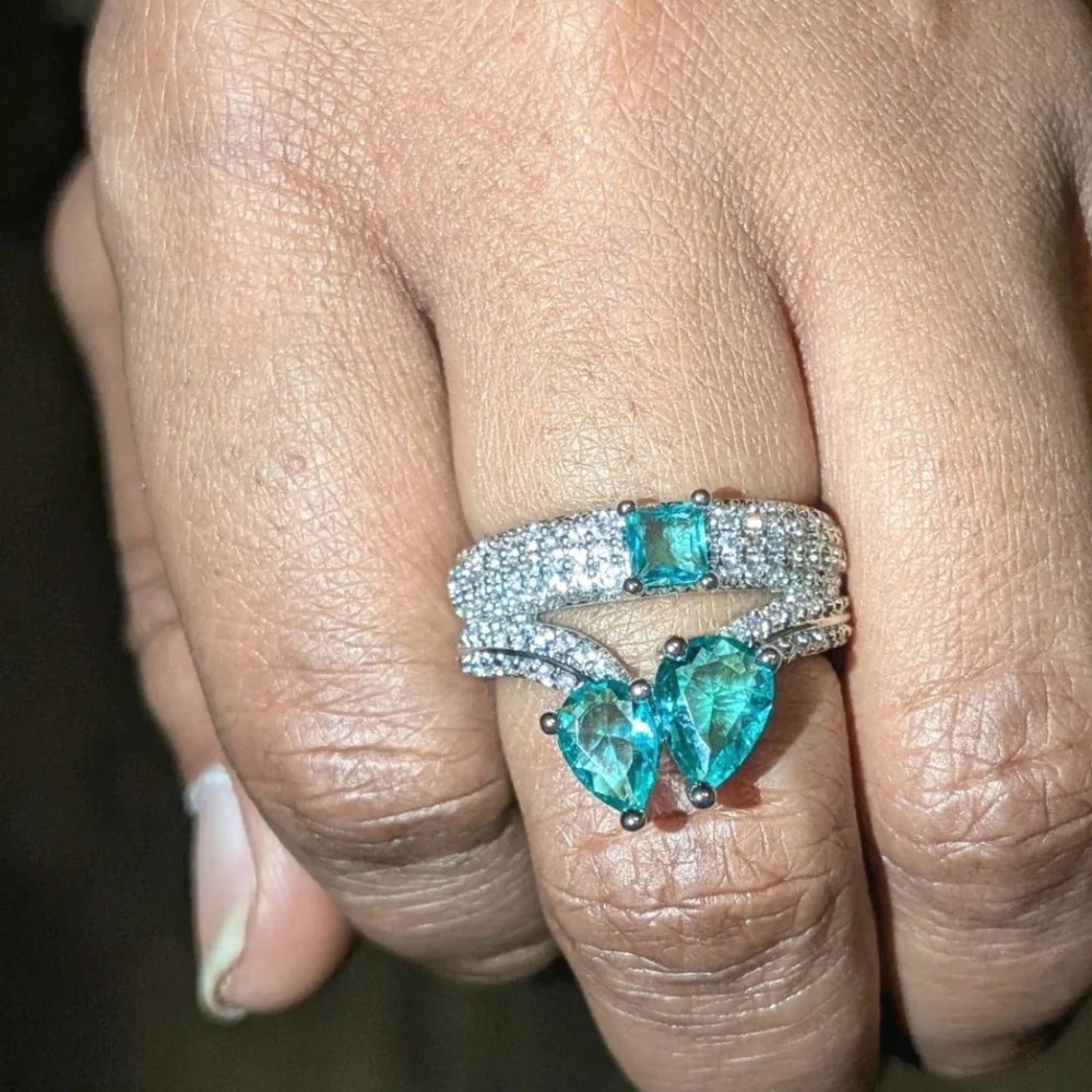 S925 Silver 5.10CTW EMERALD & WHITE Lab-Created DIAMOND Engagement Ring Sz 7